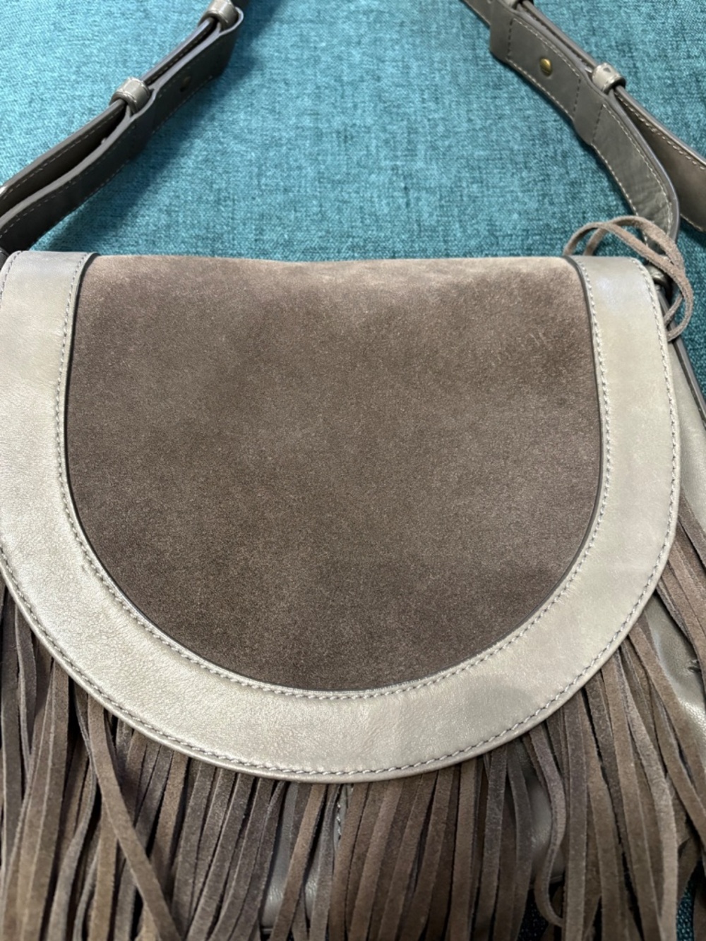 FRYE Ray Fringe Crossbody Saddlebag - Suede/Leather - Picture 4 of 9